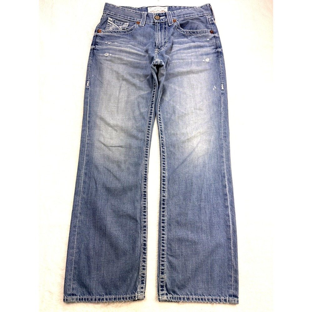 Big Star Pioneer Boot Jeans Men 34x32 Blue Whisker Thick Stitch Denim Western